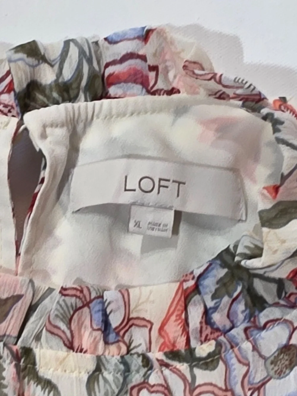LOFT Blouse Womens XL White‎ Tunic High Neck Puff Sleeve Ruffle Button Chiffon